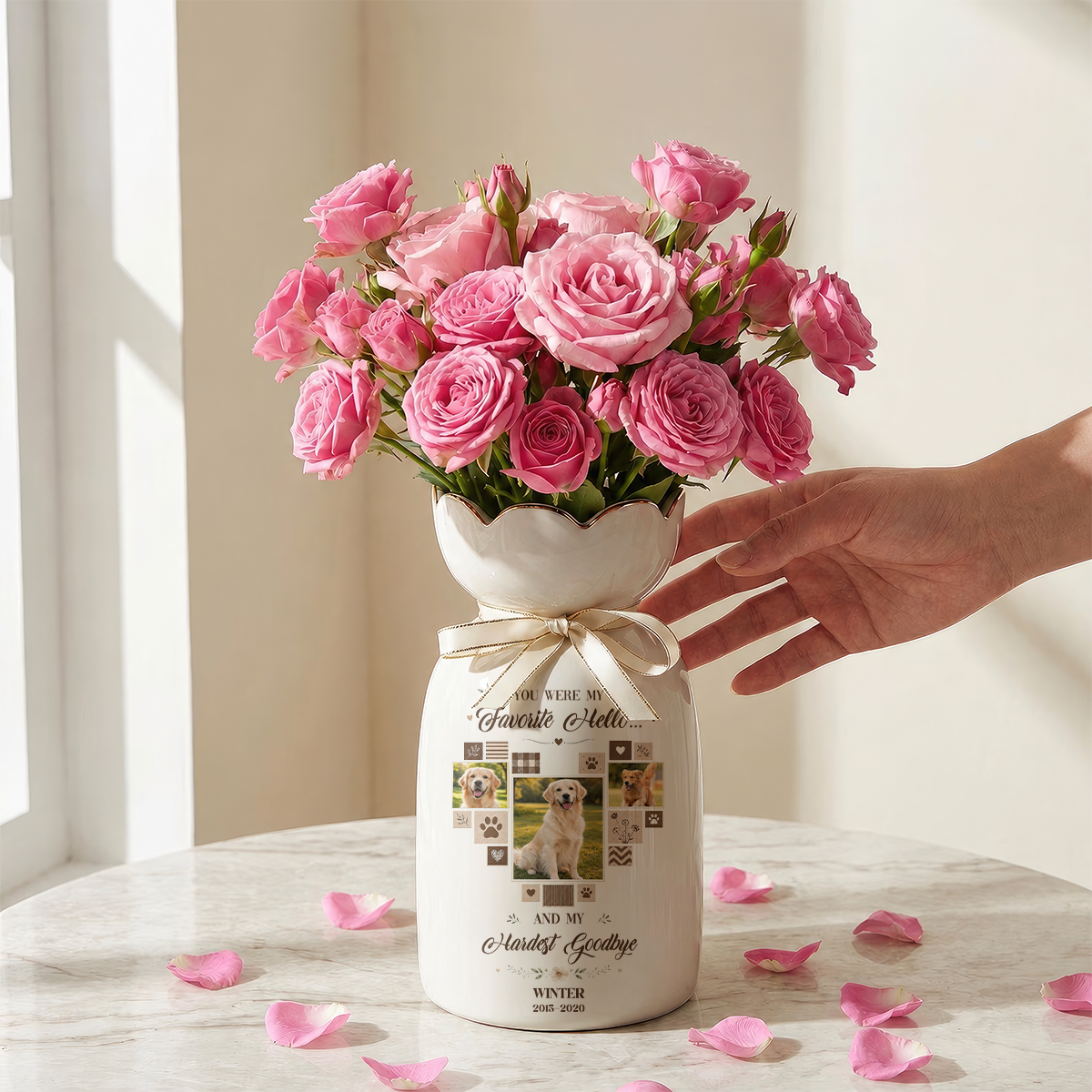 My Favorite Hello Pet Loss Flower Ribbon Tie Flower Vase