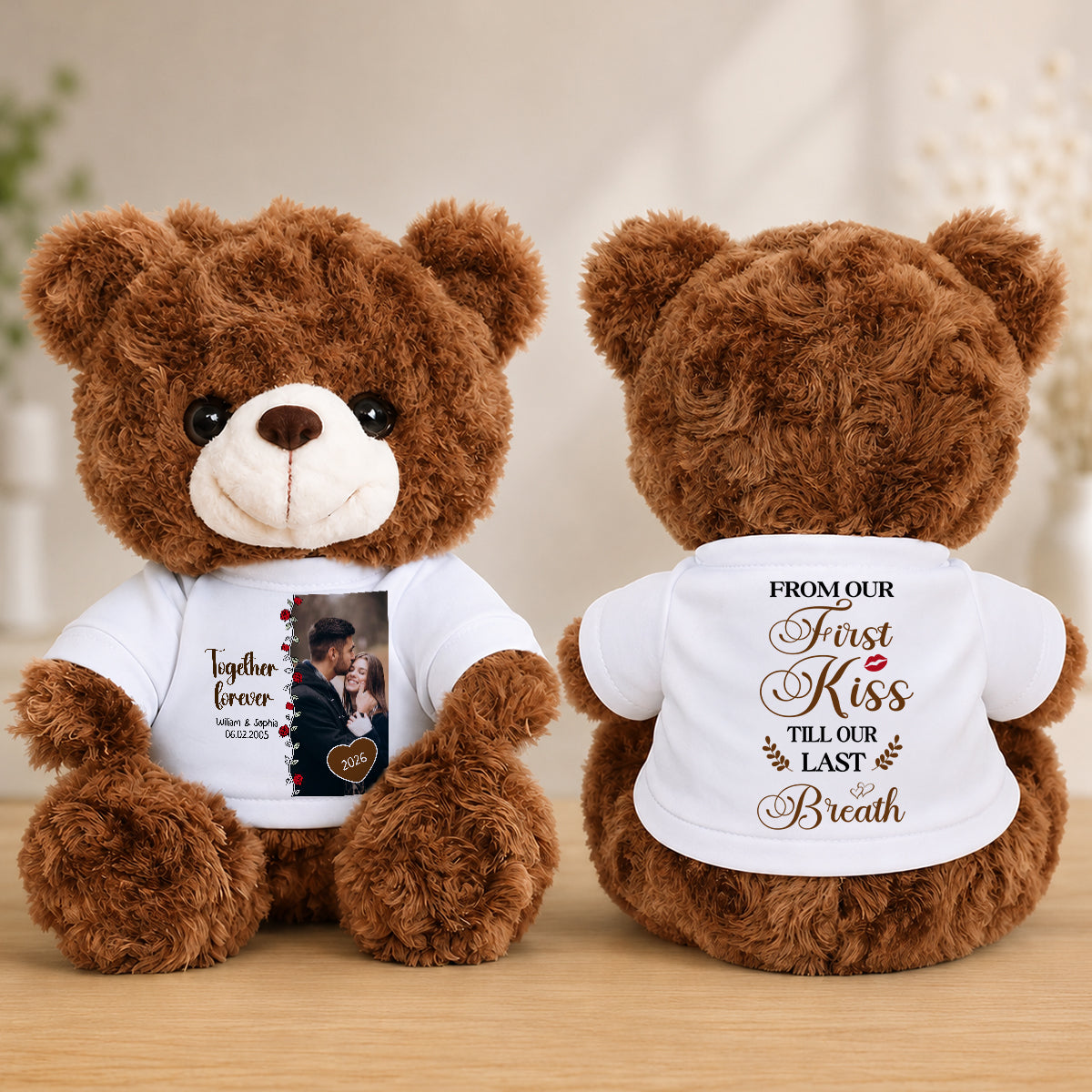 Together Forever - Custom Couple Photo and Name - Personalized Teddy Bear