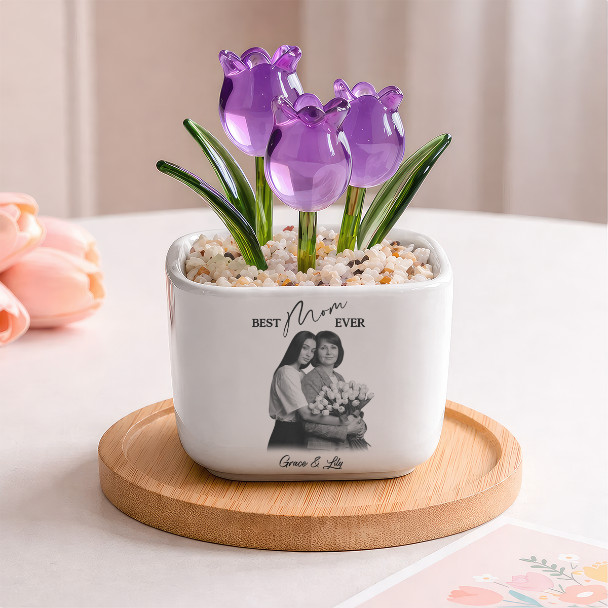 Best Mom Ever Personalized Glass Everlasting Tulips