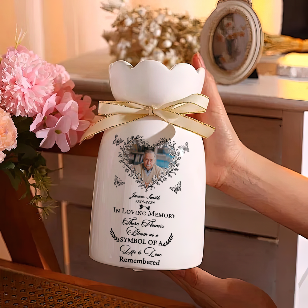 Flowers Bloom Memory Personalized Ribbon Tie Flower Vase