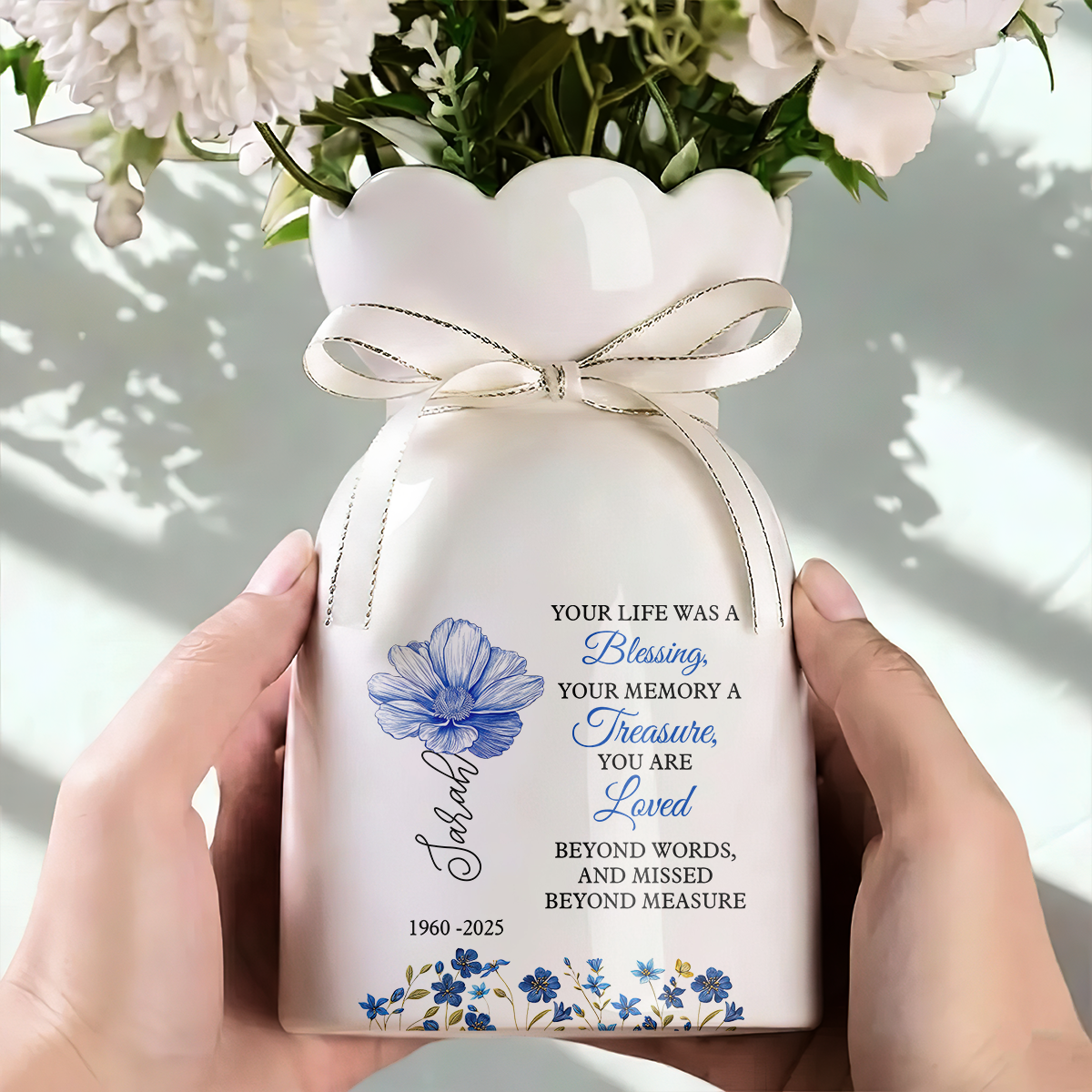 Life Was A Blessing Personalized Ribbon Tie Flower Vase
