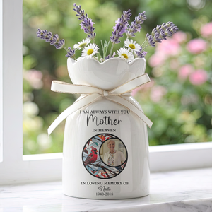 Loved One In Heaven Memorial Gift - Personalized Ribbon Tie Flower Vase