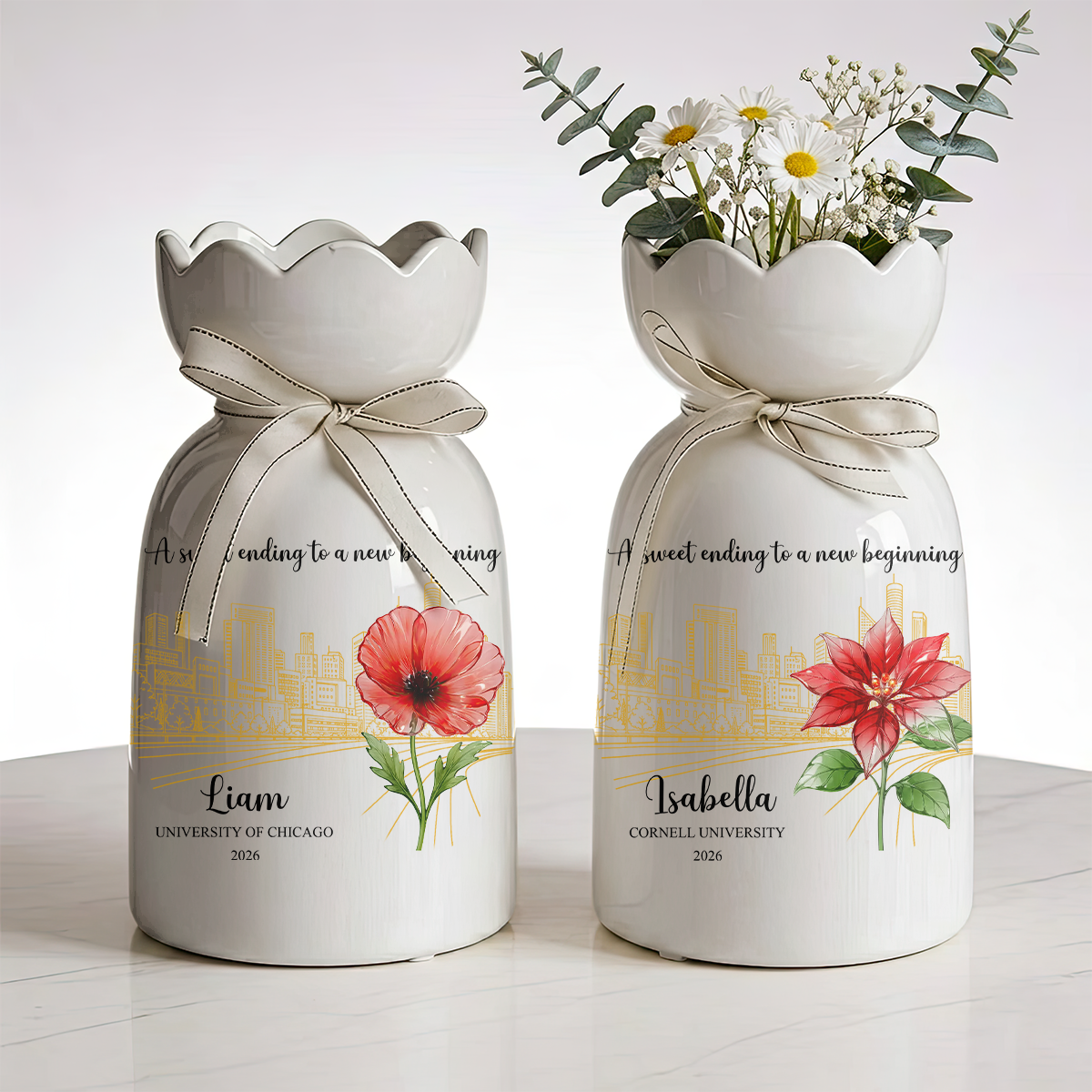 A Sweet Ending To A New Beginning Ribbon Tie Flower Vase