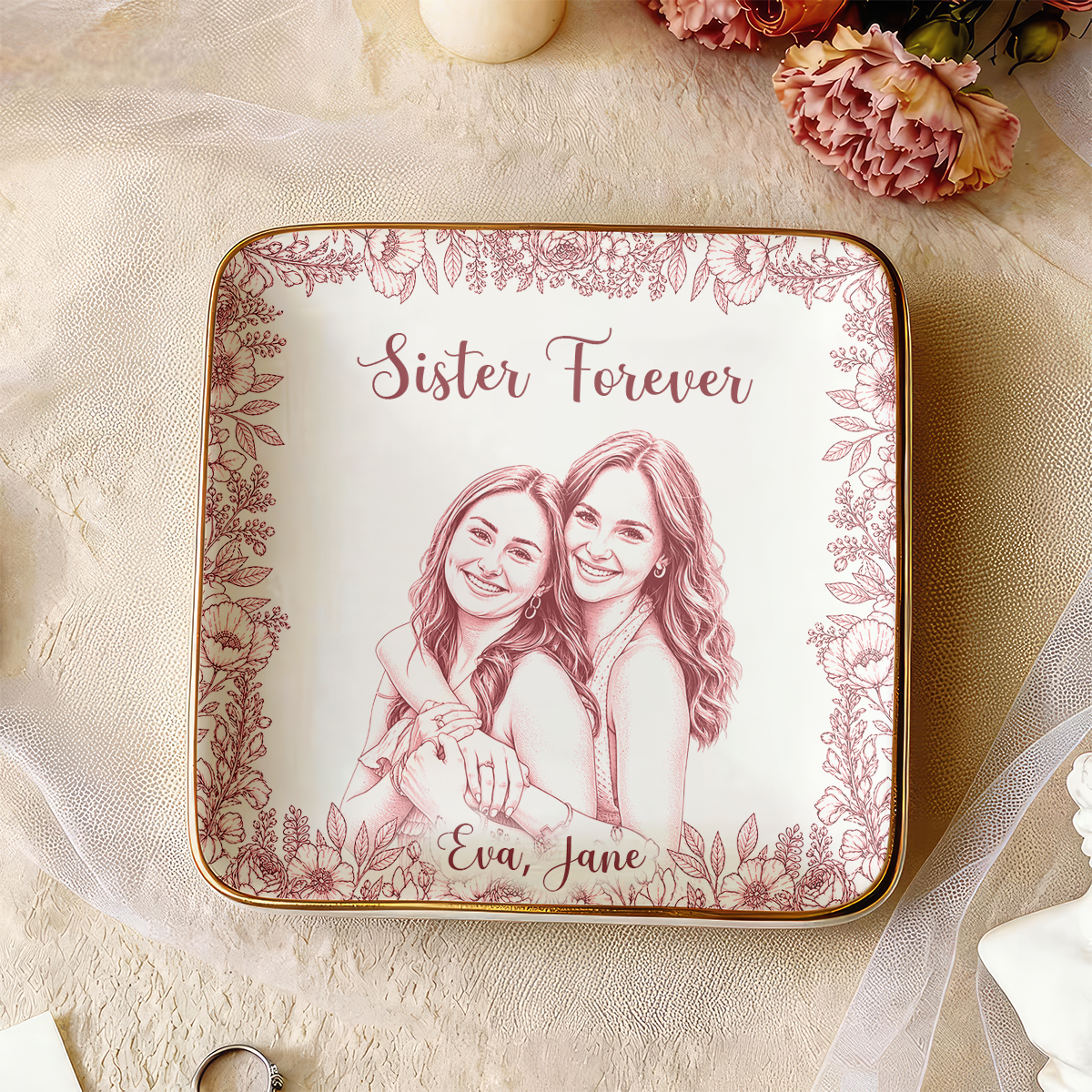 Custom Photo Ring Dish Gift For Friends, Soul Sisters - Personalized Photo Jewelry Dish