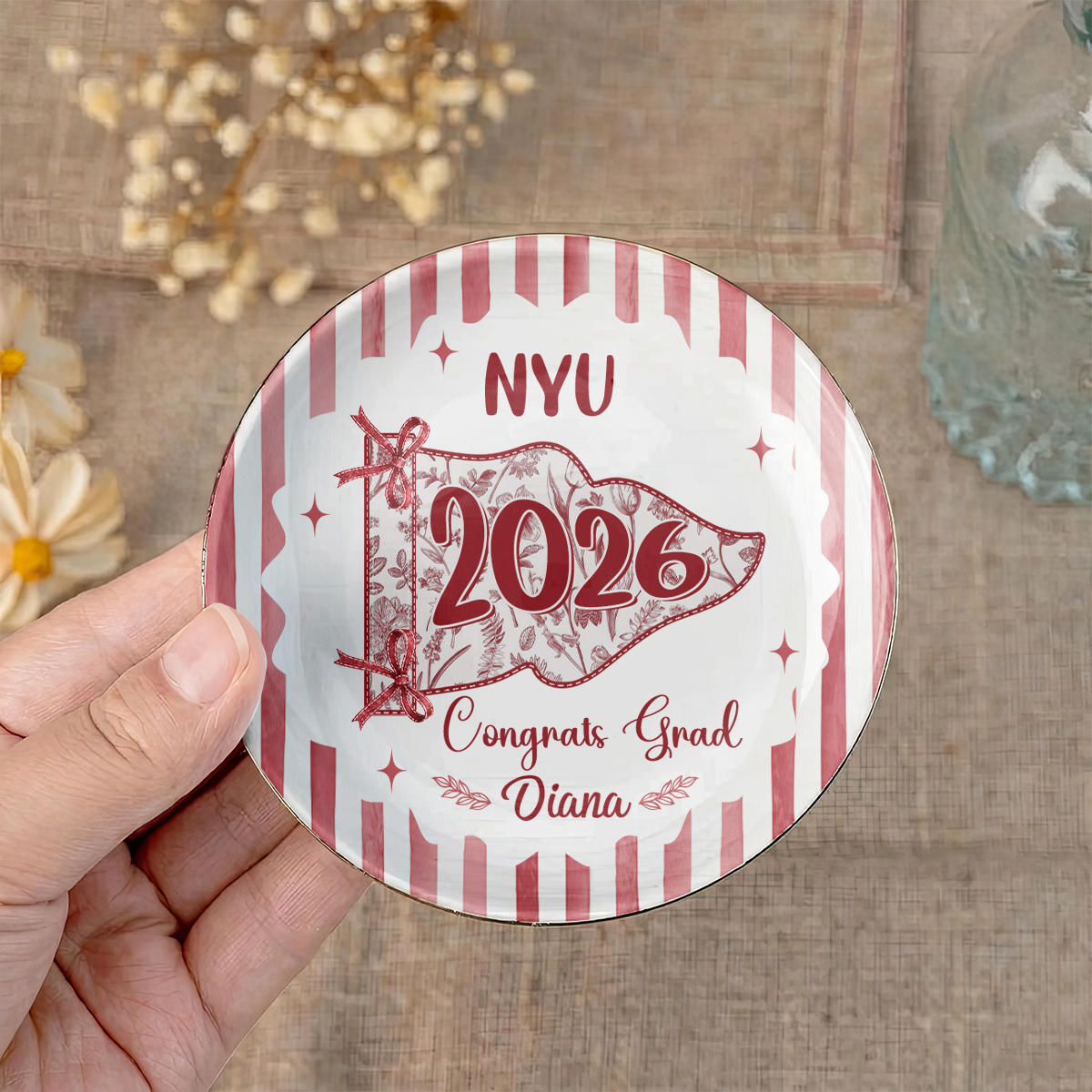 Custom School Pennant Flag Ring Dish - Jewelry Dish