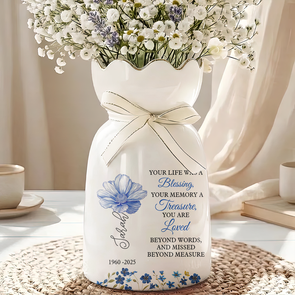 Life Was A Blessing Personalized Ribbon Tie Flower Vase