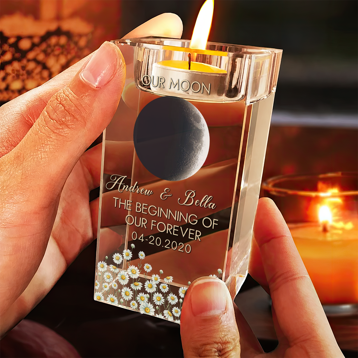 Moon Phase The Beginning Of Our Forever Personalized Crystal Candle Holder