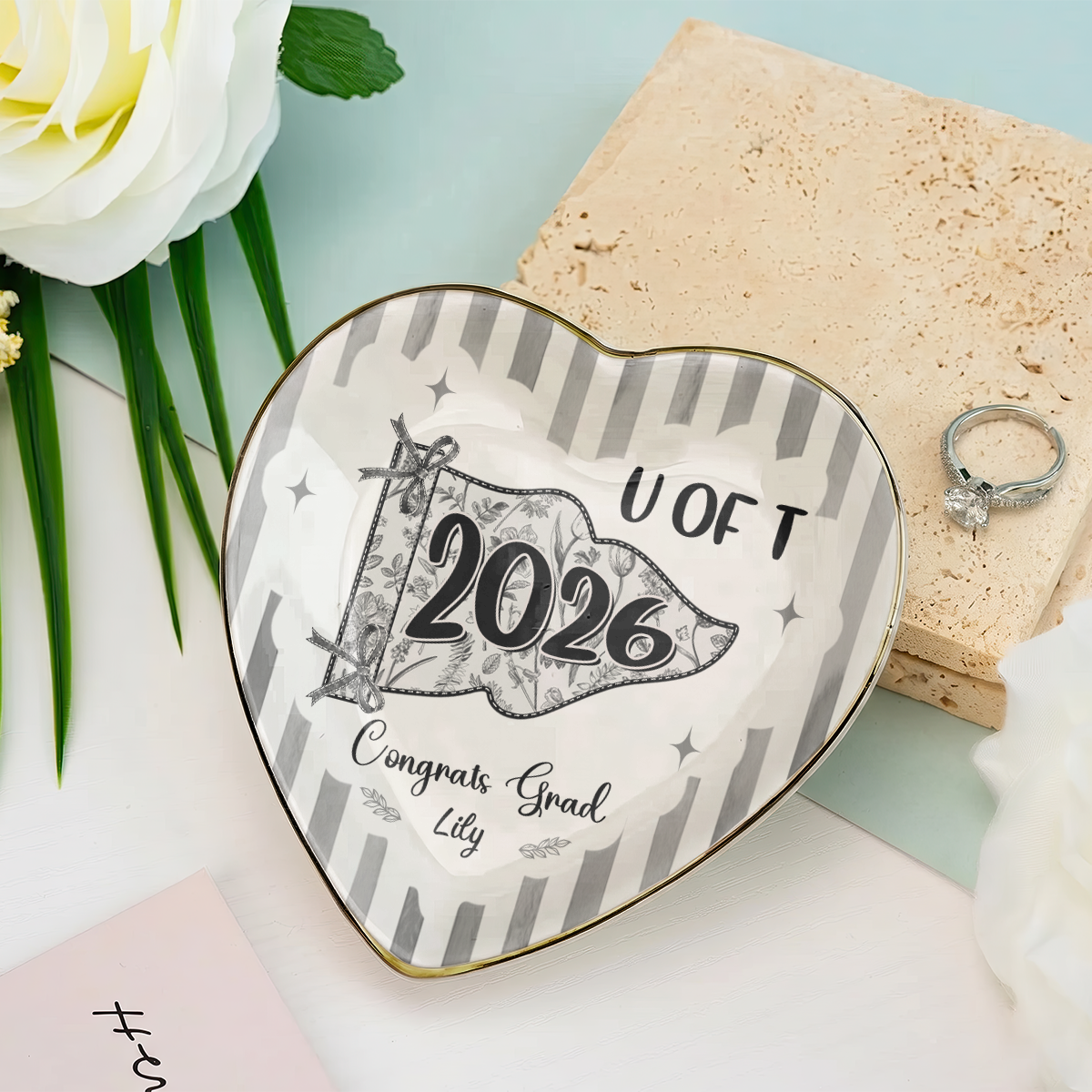 Custom School Pennant Flag Ring Dish - Jewelry Dish