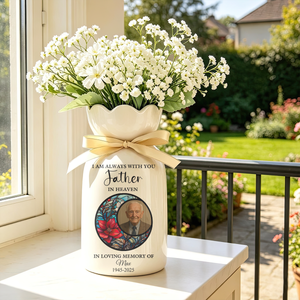 Loved One In Heaven Memorial Gift - Personalized Ribbon Tie Flower Vase