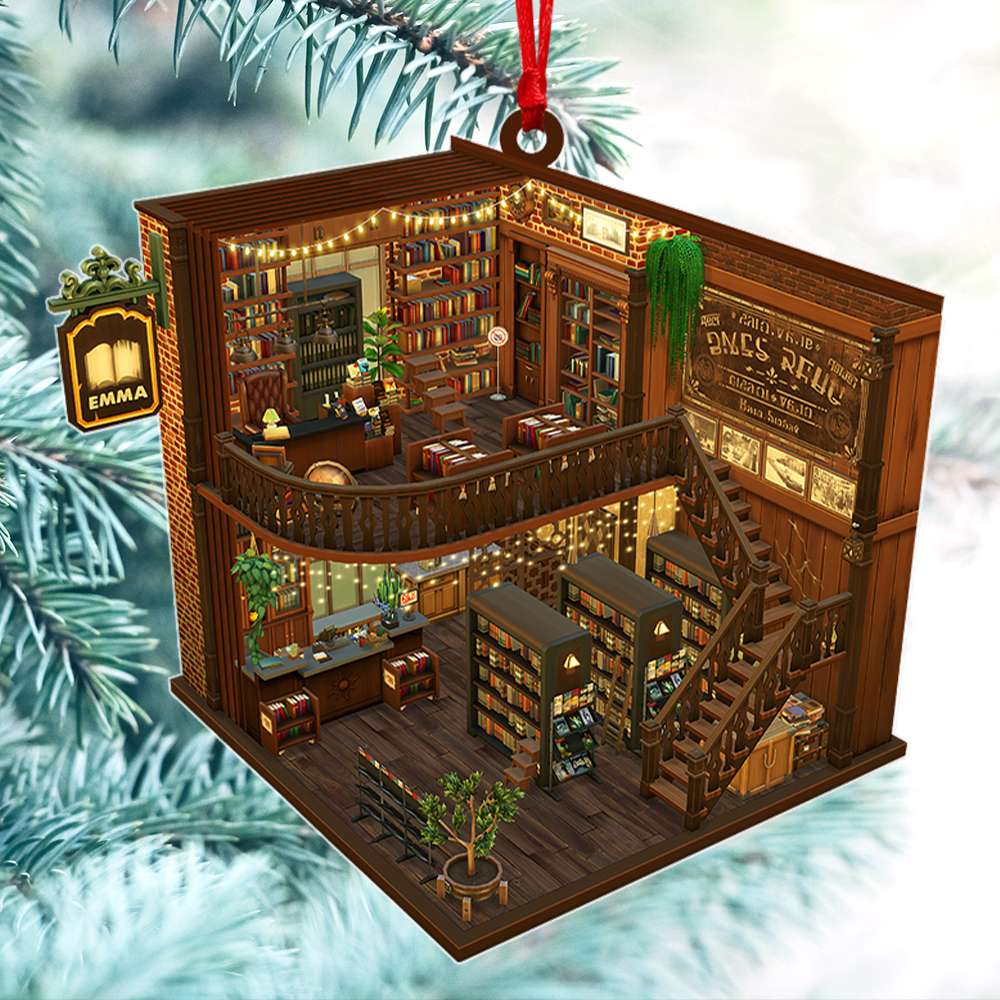 Personalized Bookstore Book Lover Ornament, Christmas Tree Decor