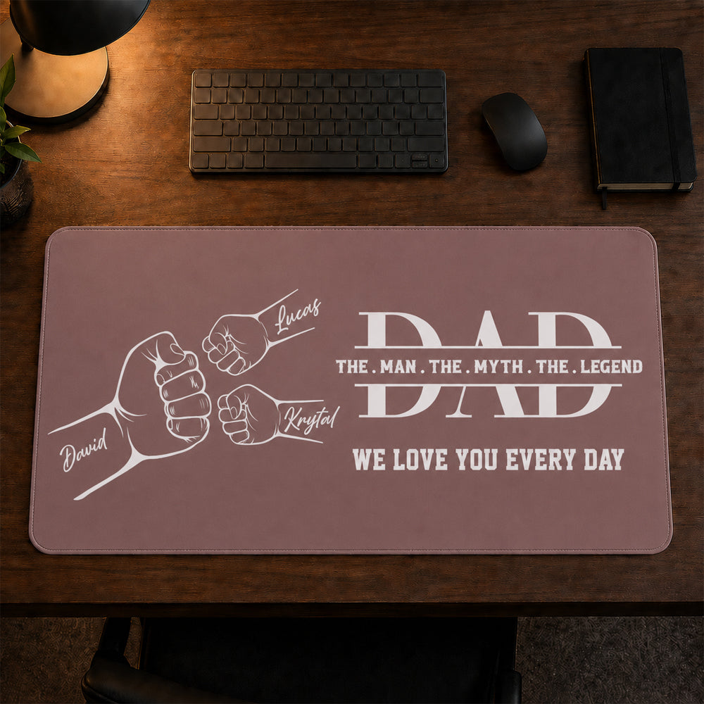 We Love You Grandpa Dad Kids Handprints - Personalized Leather Desk Mat
