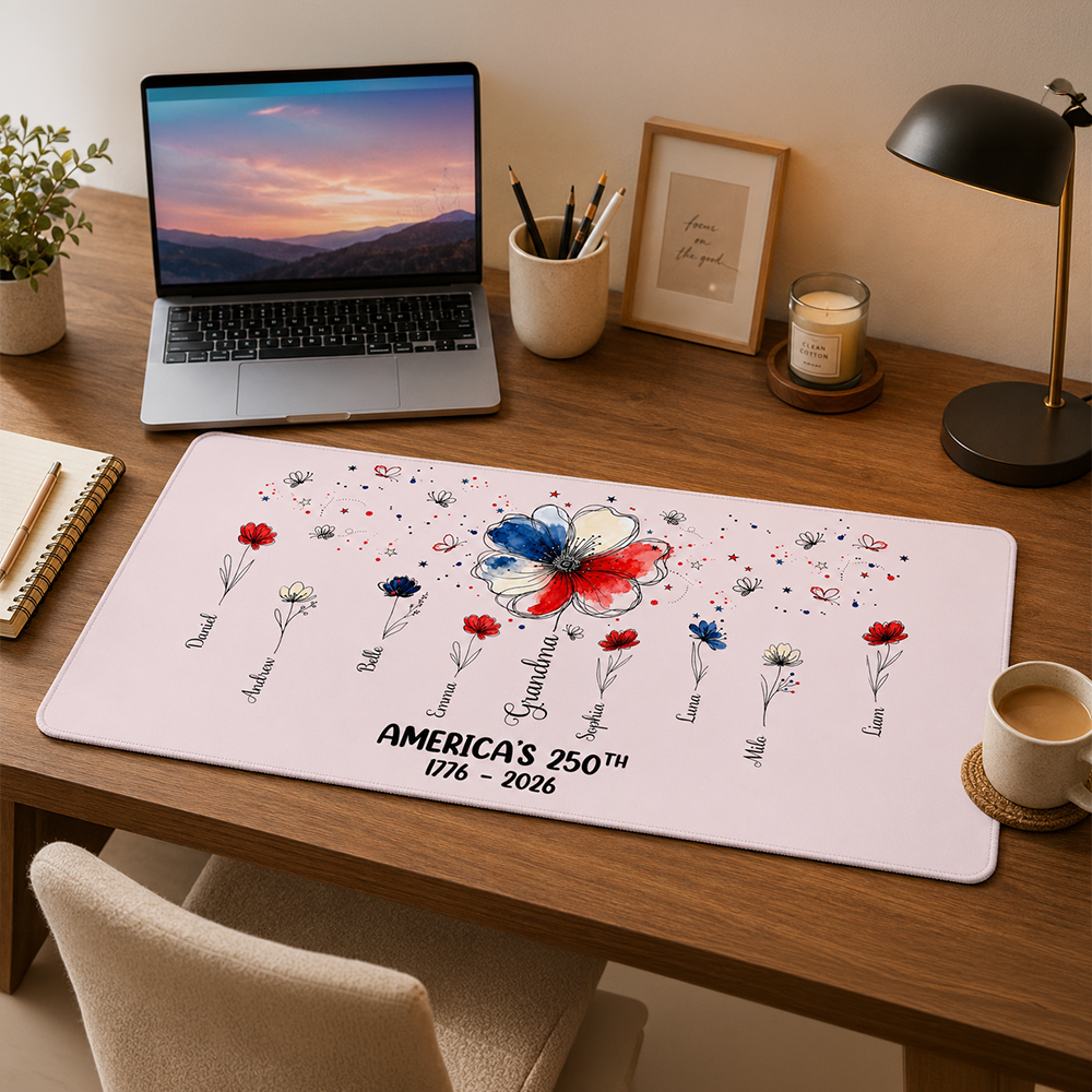 Proud Mom Grandma Flowers - Gift For Mom, Grandma - Personalized Desk Mat