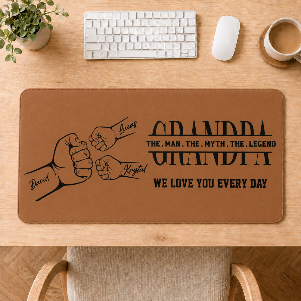 We Love You Grandpa Dad Kids Handprints - Personalized Leather Desk Mat
