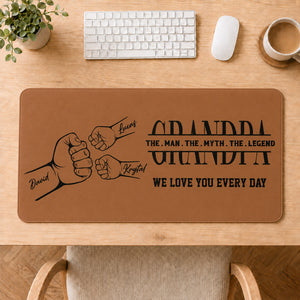 We Love You Grandpa Dad Kids Handprints - Personalized Leather Desk Mat