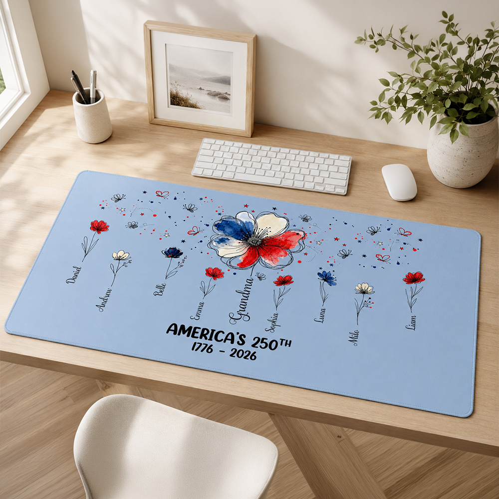 Proud Mom Grandma Flowers - Gift For Mom, Grandma - Personalized Desk Mat
