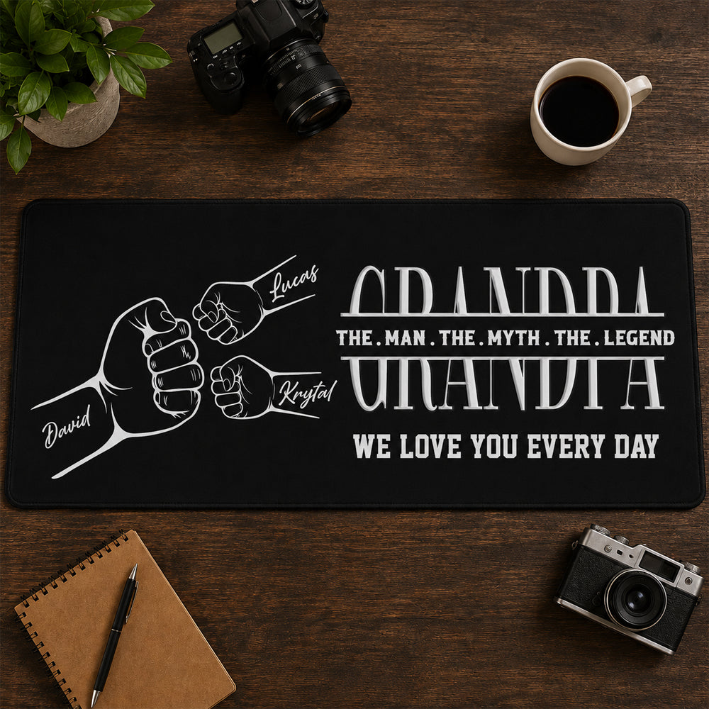 We Love You Grandpa Dad Kids Handprints - Personalized Leather Desk Mat
