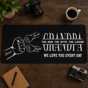 We Love You Grandpa Dad Kids Handprints - Personalized Leather Desk Mat