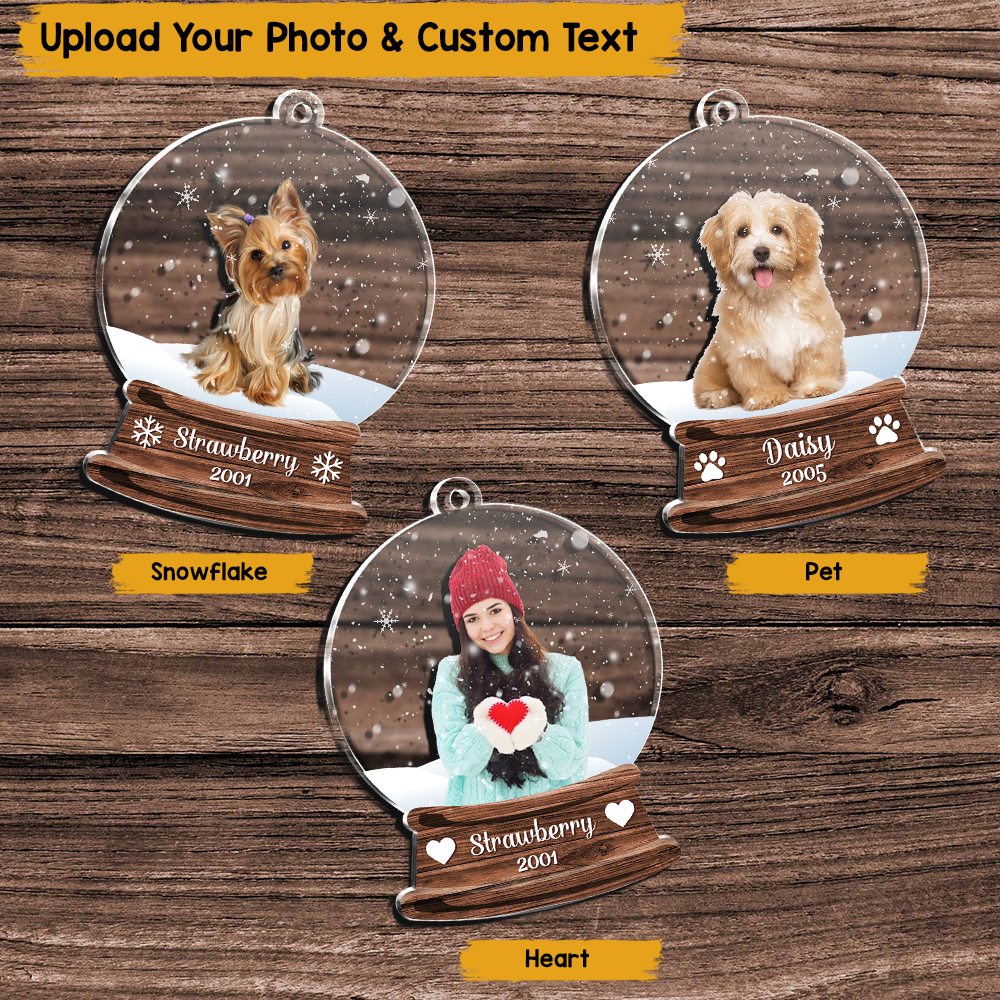 Custom Photo Snowball Pet & Family Printed Acrylic Ornament, Gift For Dog Lovers, Christmas Gift