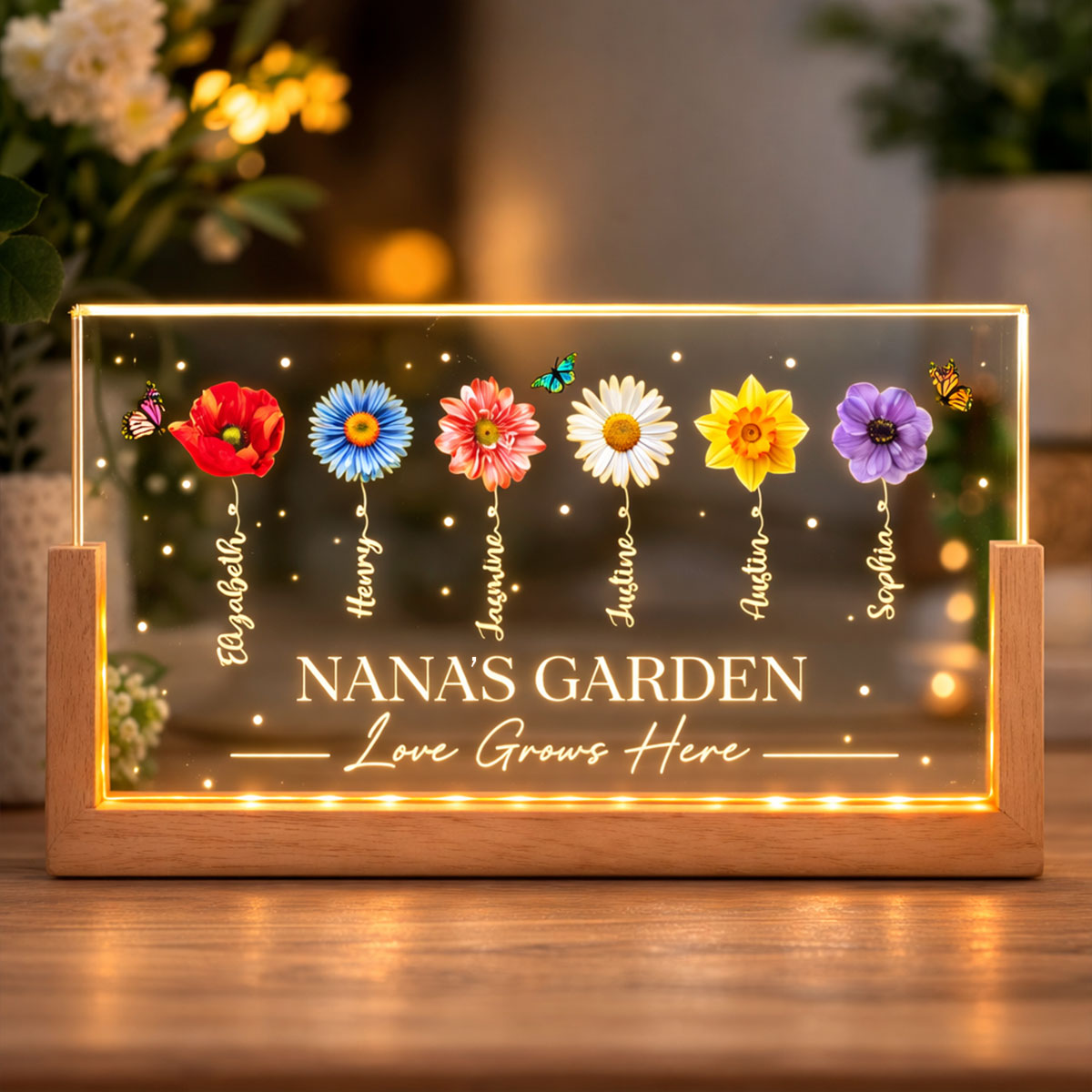 Personalized Grandma's Garden Night Light, Birth Month Flower LED Lamp, Mother's Day Gift, Unique Gift for Mum Grandma Gift, Gift from Kids