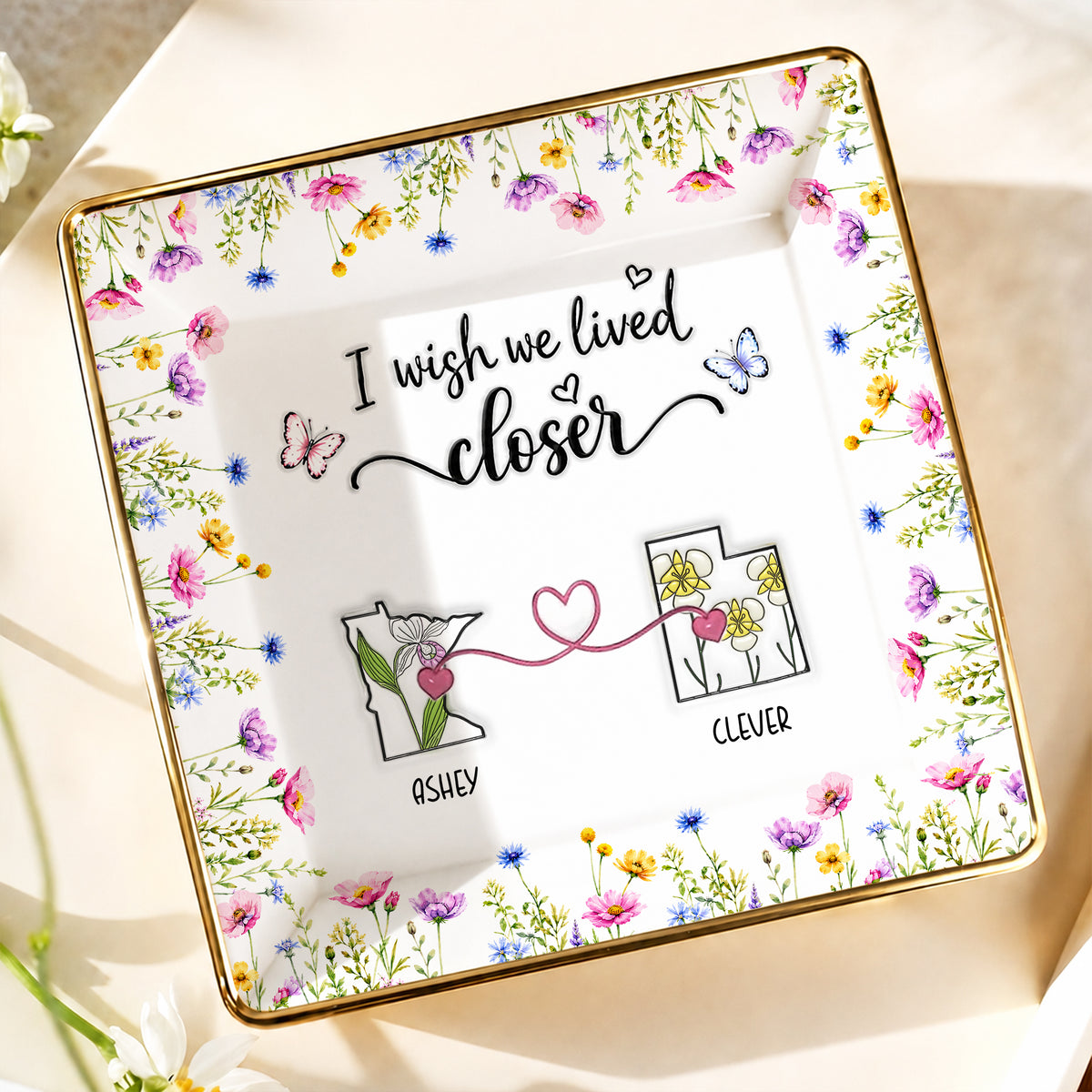 Wish We Live Closer - Personalized Photo Jewelry Dish