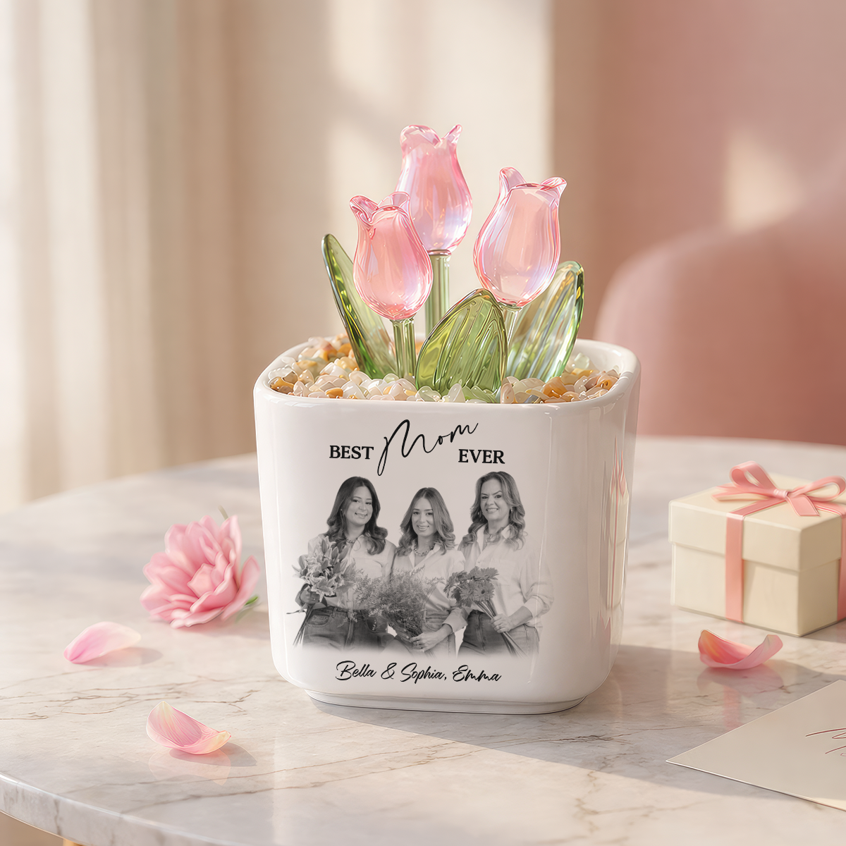 Best Mom Ever Personalized Glass Everlasting Tulips