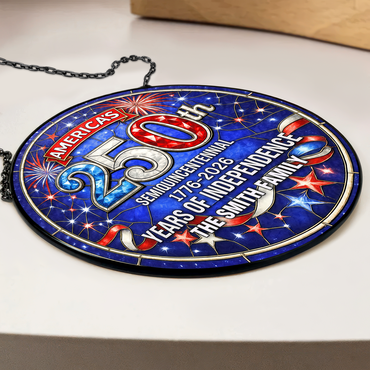 Custom Family Name America's 250th Semiquincentennial Years Of Independence Stained Glass Suncatcher