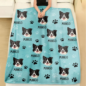 Custom Pet Photo & Paws Fleece Blanket, Pet Lover Gift