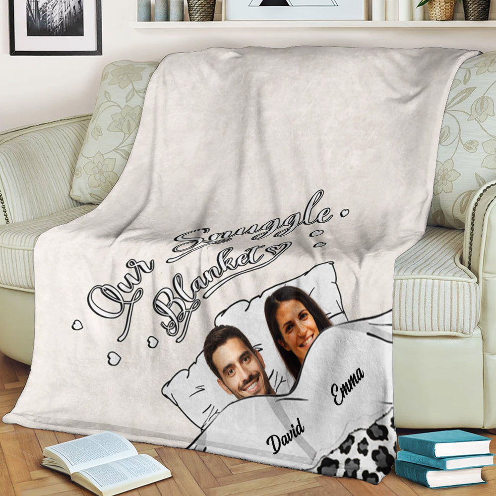 Our Snuggle Blanket, Head Cut - Custom Photos And Names - Personalized Fleece Blanket, Gift For Family, Couple Gift