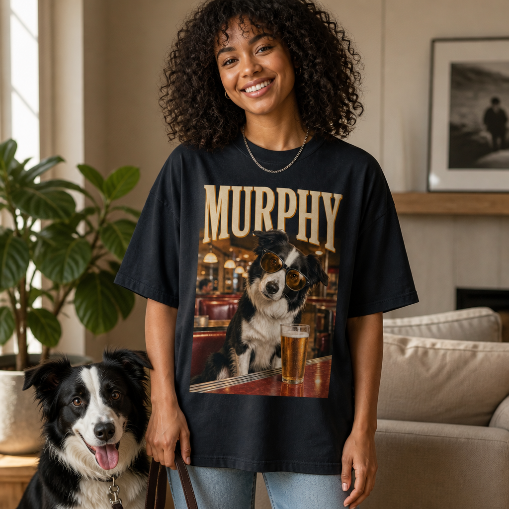 Vintage Personalized Dog Photo Shirt – Custom Pet Portrait & Name T-Shirt mockup-held-6a7ae32621ce1ce172d86de3.png