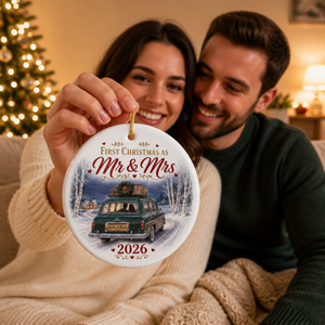 First Christmas as Mr & Mrs - Personalized Ceramic Ornament - Newlywed Christmas Keepsake mockup-held-6a7bf785918b557e66f3cb83.png