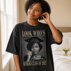 Look Who’s a Senior Class of 2027 - Personalized Photo Comfort Shirt - Graduation Gift mockup-held-6a7bf8fcf245c7a4562e35ff.png