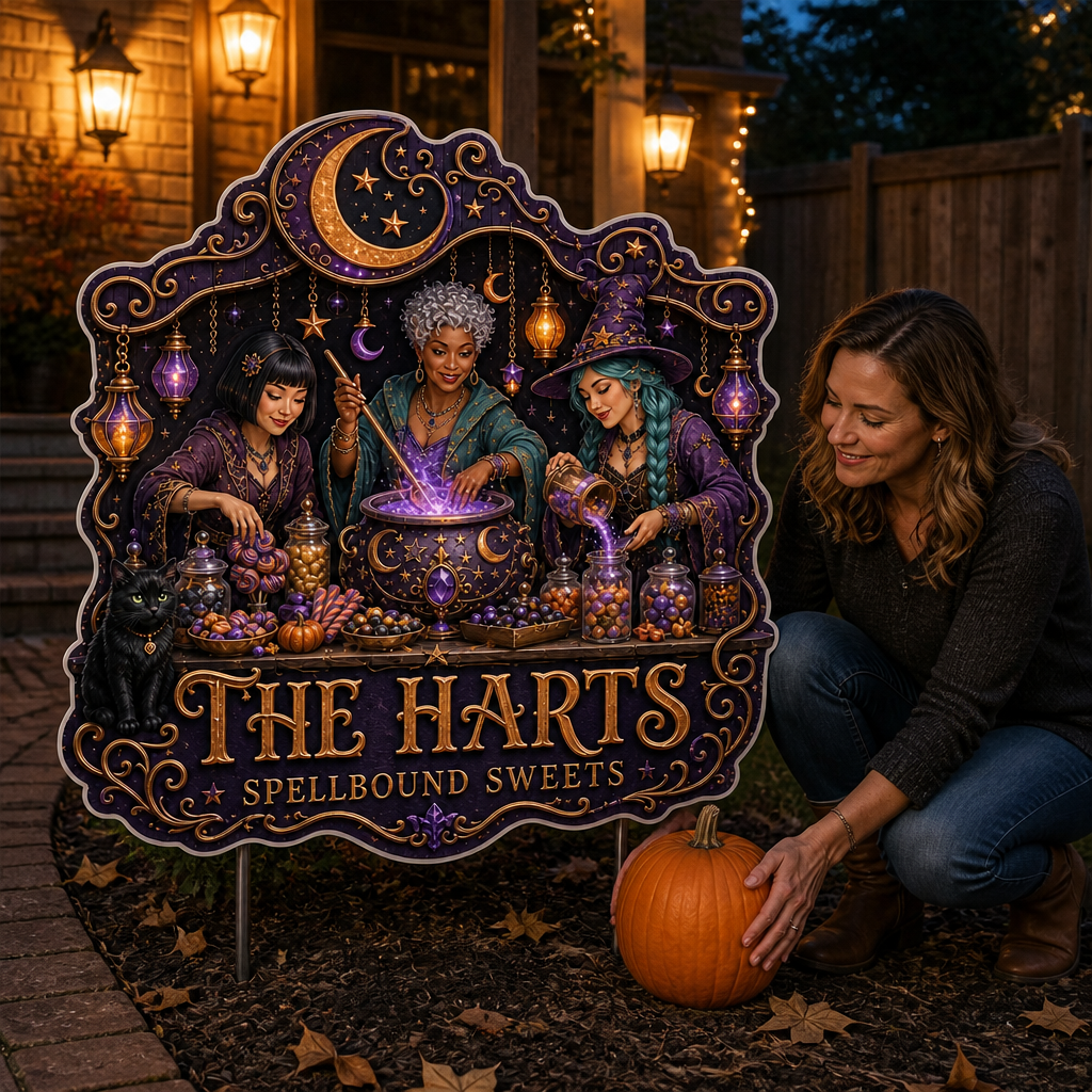 The Harts Spellbound Sweets – Personalized Yard Sign – Halloween Gift mockup-held-6a7d3ad77146e8c55664fdfc.png