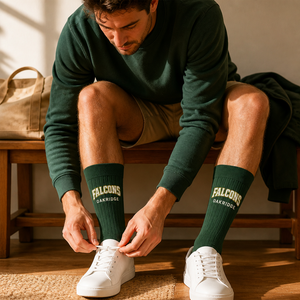 Falcons Oakridge – Personalized Socks - All over printed – Graduation Gift mockup-held-6aa128b863d870cbb8577578.png