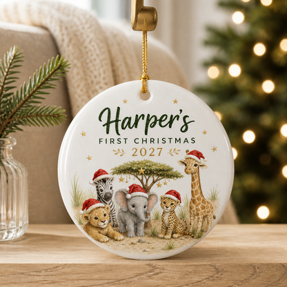 Baby’s First Christmas Safari Animals Ornament - Personalized 2D Flat Ceramic Christmas Keepsake mockup-product-6a7bd914af1616ef63ee6b3f.png