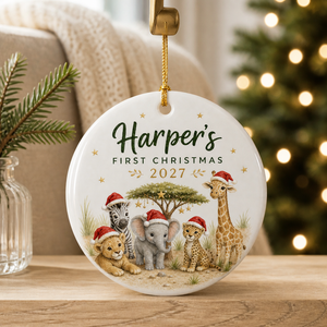 Baby’s First Christmas Safari Animals Ornament - Personalized 2D Flat Ceramic Christmas Keepsake mockup-product-6a7bd914af1616ef63ee6b3f.png