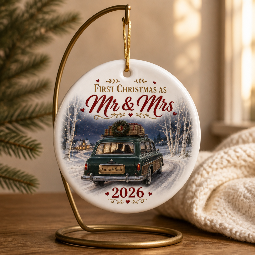 First Christmas as Mr & Mrs - Personalized Ceramic Ornament - Newlywed Christmas Keepsake mockup-product-6a7bf785918b557e66f3cb83.png