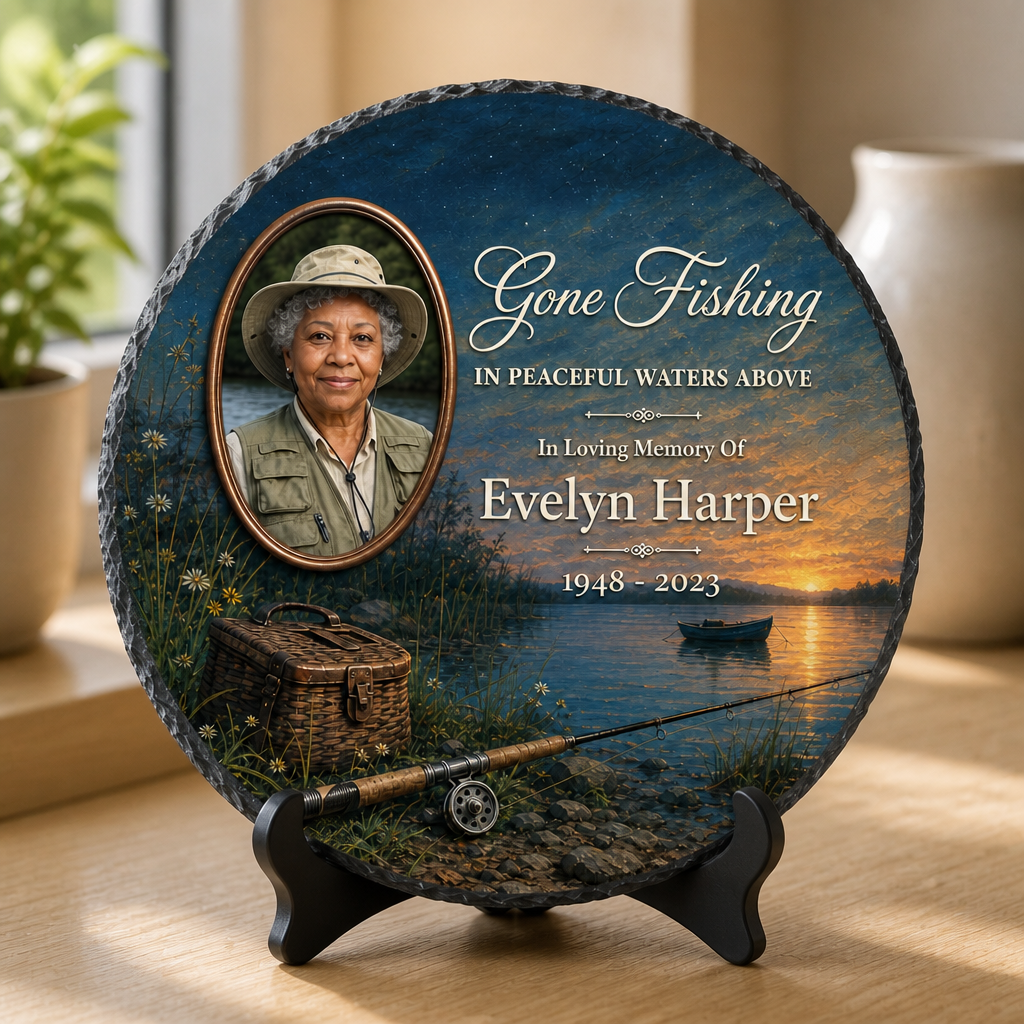 Gone Fishing – Personalized Photo Memorial Stone – Memorial Gift mockup-product-6a7bfd342f487277dbfde224.png