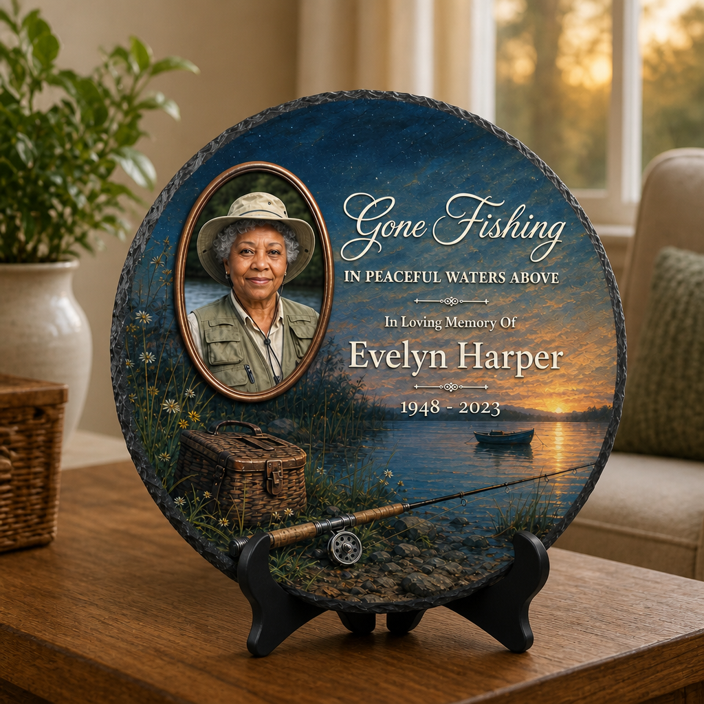 Gone Fishing – Personalized Photo Memorial Stone – Memorial Gift mockup-product-6a7bfd632f487277dbfde225.png