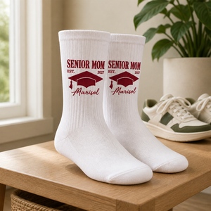 SENIOR MOM EST. 2027 Marisol – Personalized Socks - All over printed – Graduation Gift mockup-product-6aa12792e12bd7d06f3773db.png