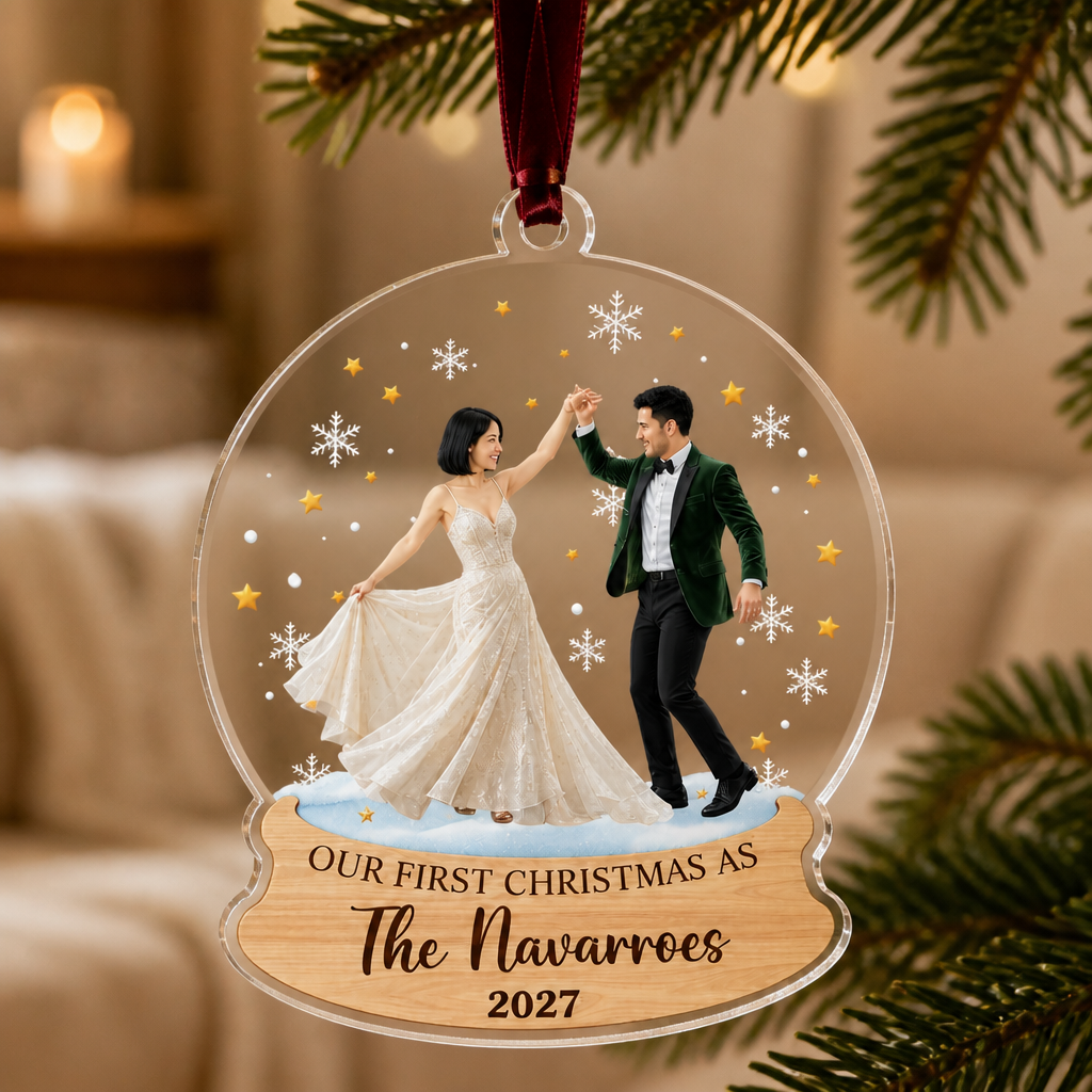 Custom Photo Our First Christmas As Acrylic Ornament, Personalized Newlywed Keepsake mockup-product-6aa12a28079c5b7c965258c9.png