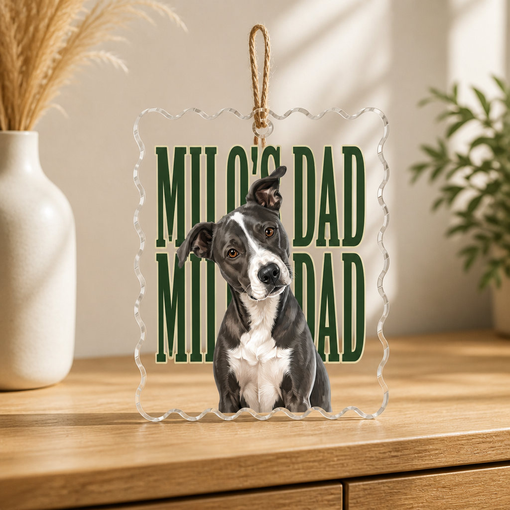 Milo's Dad – Personalized Photo Transparent Acrylic Ornament – Christmas Gift mockup-product-6aa12e0463d870cbb857758d.png