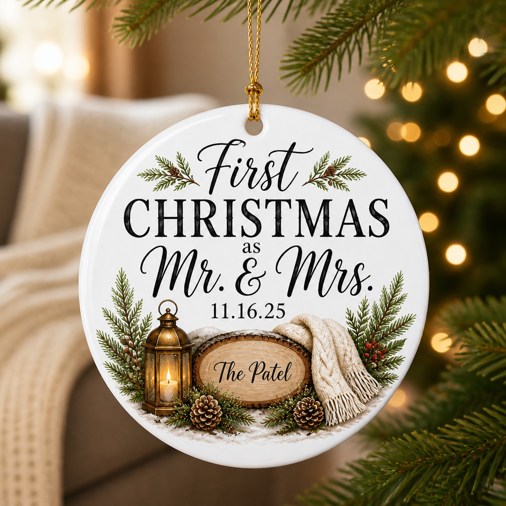 First CHRISTMAS as Mr. & Mrs. – Personalized Ornament – Christmas Gift mockup-product-6aa12f0f63d870cbb857758f.png