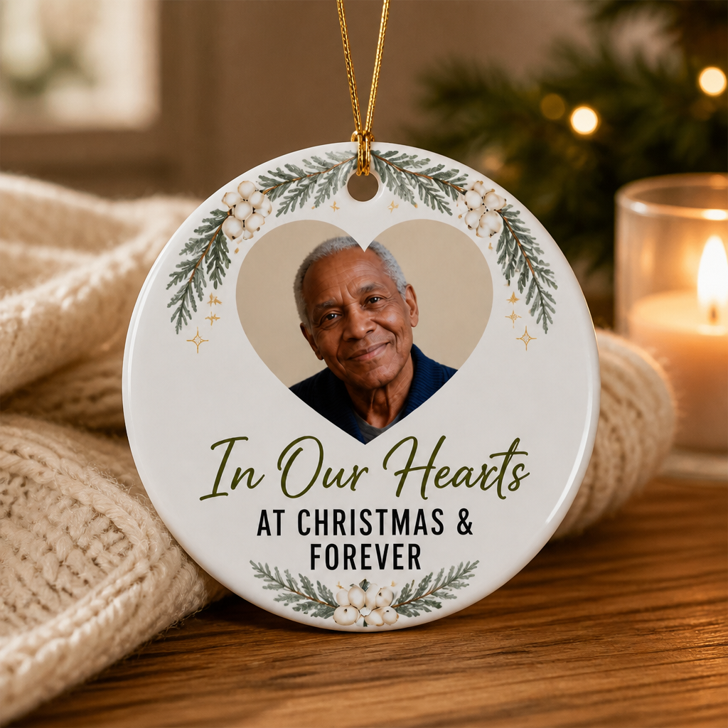 In Our Hearts – Personalized Photo Ornament – Christmas Gift mockup-product-6aa3b98842f8286f432a6b48.png