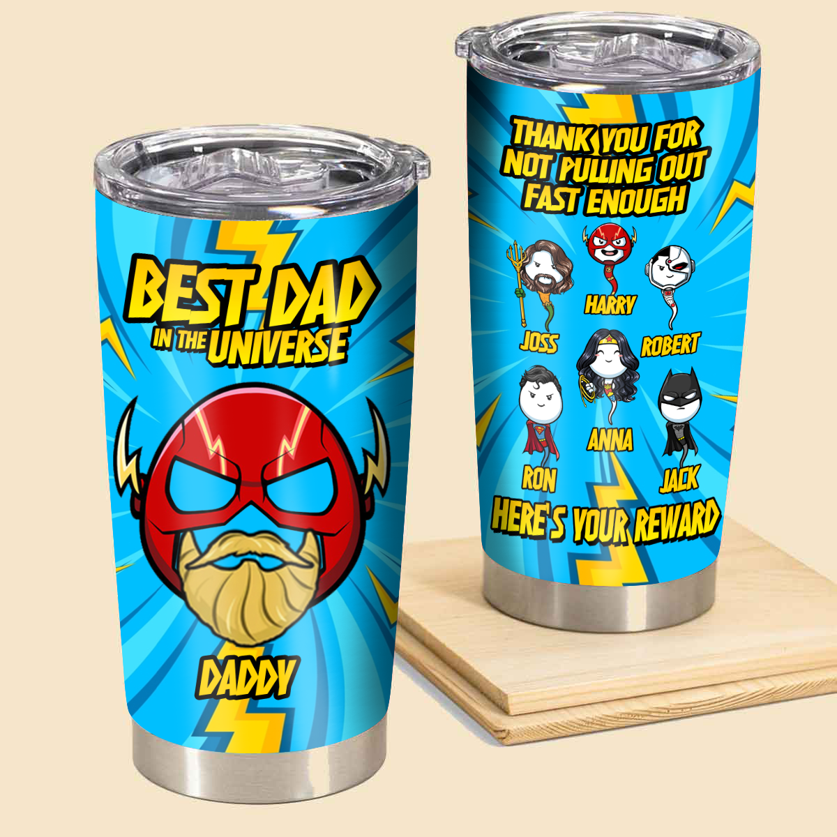 Personalized Tumbler For Dad - Superhero Best Dad In The Universe - Unique Personalized Gifts For Father's Day Birthday Anniversary