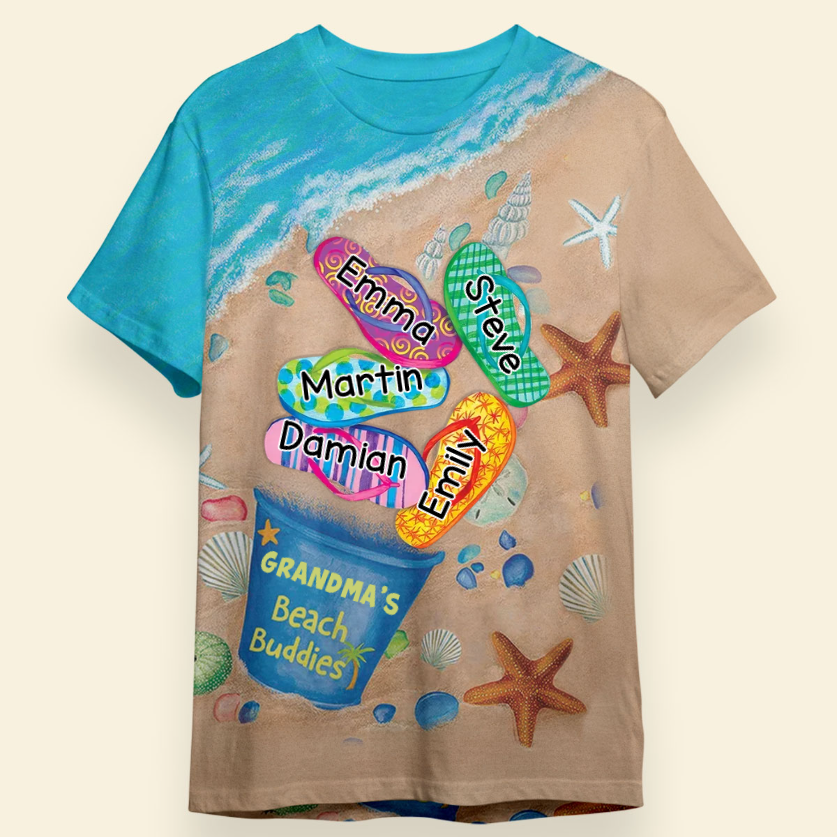 Grandma's Beach Buddies Summer Flip Flop - Personalized 3D Shirt - Gift For Grandma, Summer Vacation