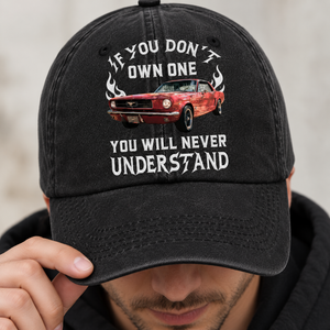 Personalized Washed Denim Baseball Cap with Classic Car Graphic, Unique Gift for Car Lovers
