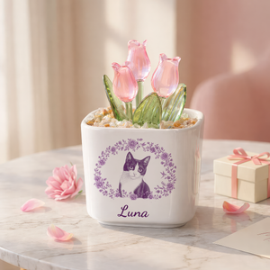 Pencil Sketch Pet Personalized Glass Everlasting Tulips