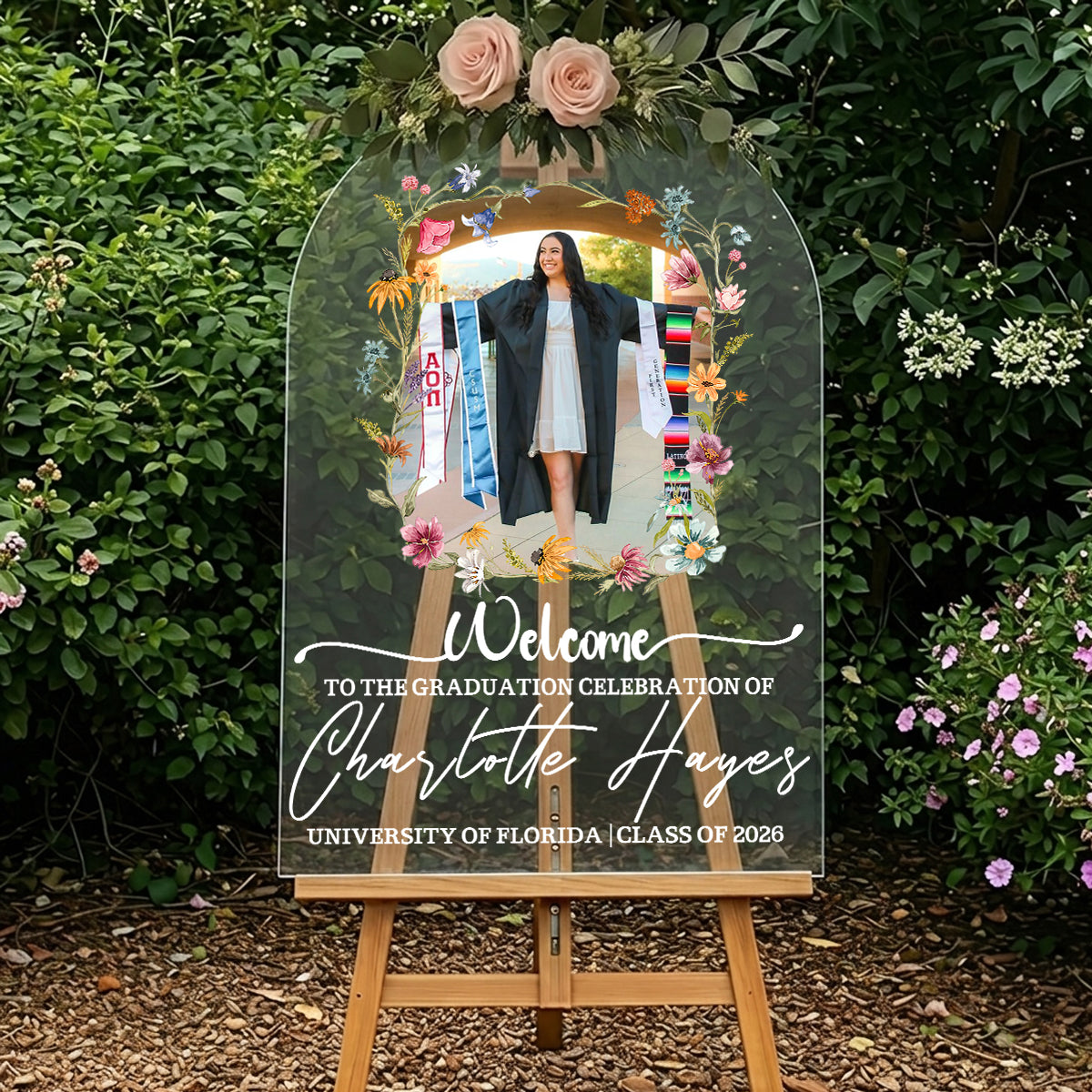 Floral Welcome Grad Personalized Acrylic Welcome Sign