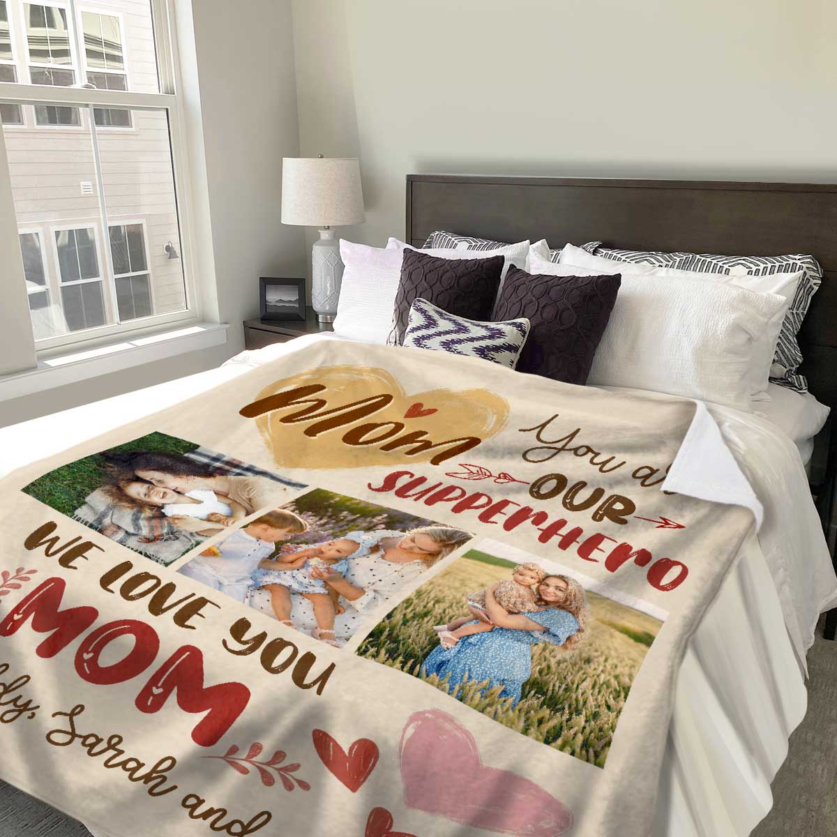 Personalized Mother’s Day Photo Blanket, Mothers Day Gift from Husband, Mom You Are Our Superhero
