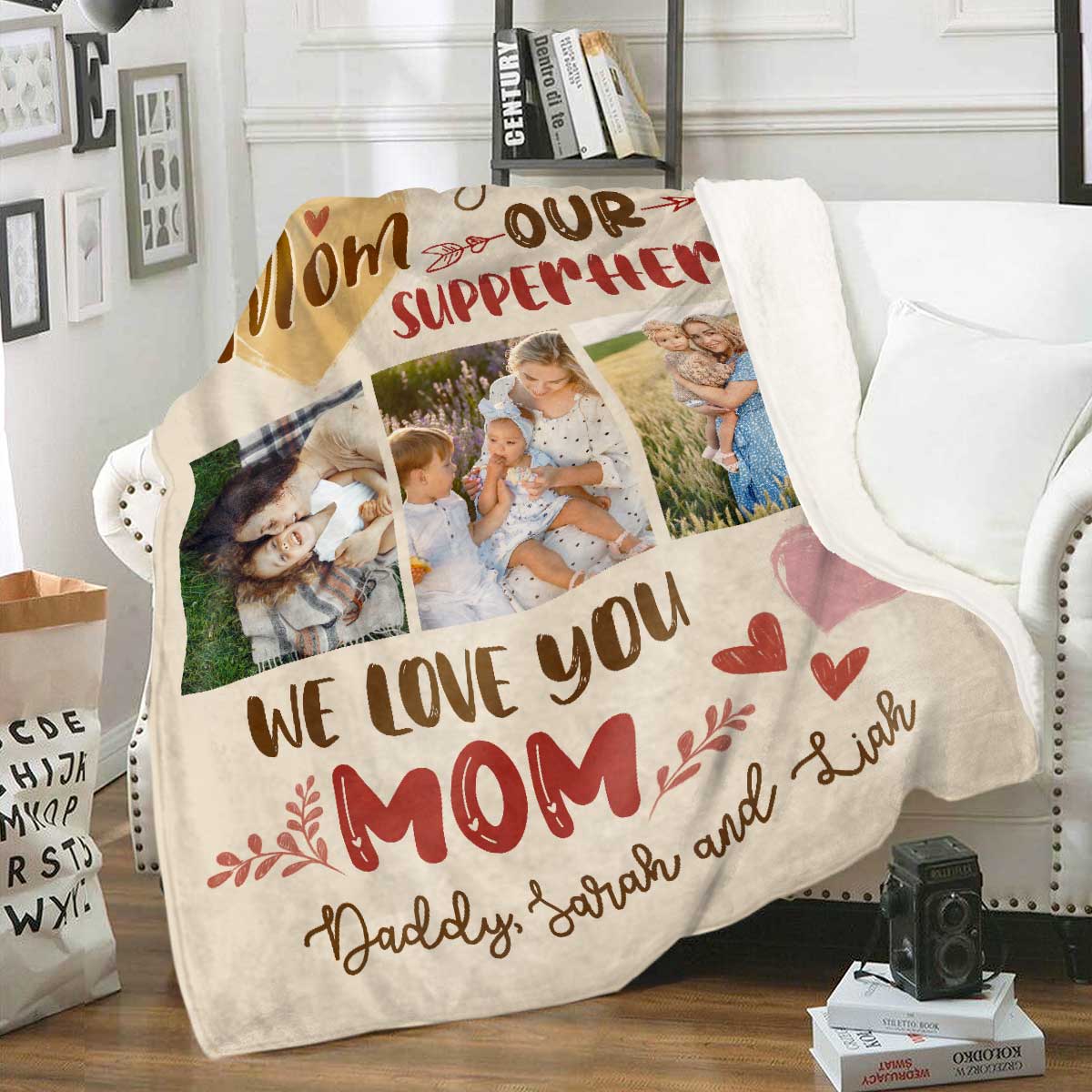 Personalized Mother’s Day Photo Blanket, Mothers Day Gift from Husband, Mom You Are Our Superhero